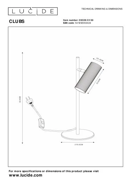 Lucide CLUBS - Tischlampe - 1xGU10 - Schwarz - technisch